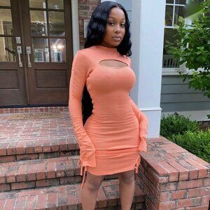 Shane Justin Long Sleeve Knit Cutout Dress Orange Size Small